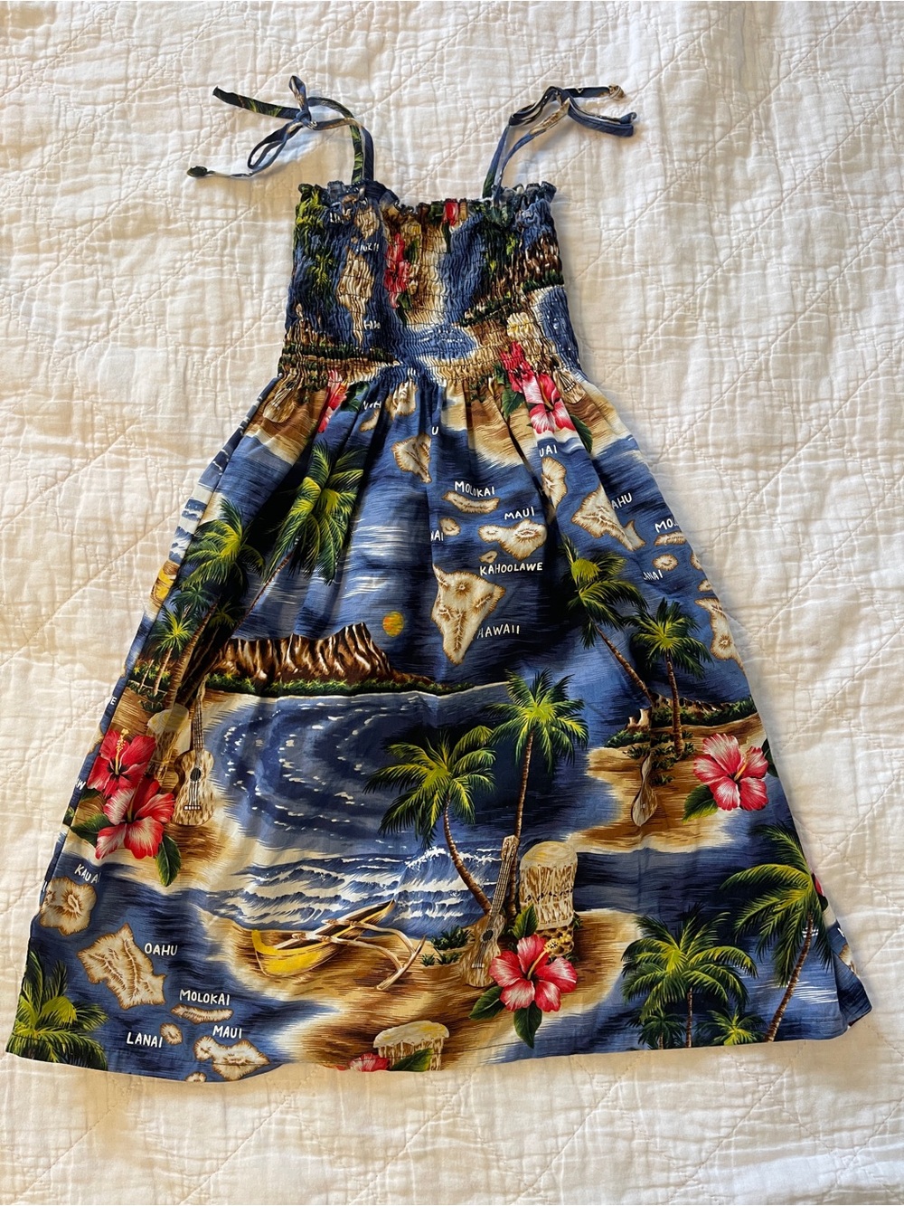 RJC Blue Hawaiian Print Girls Sundress with Pink Floral Accents Size 12
